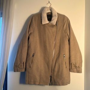 STREETWEAR SOCIETY Cream Faux-Fur Sherpa Zipper Coat L